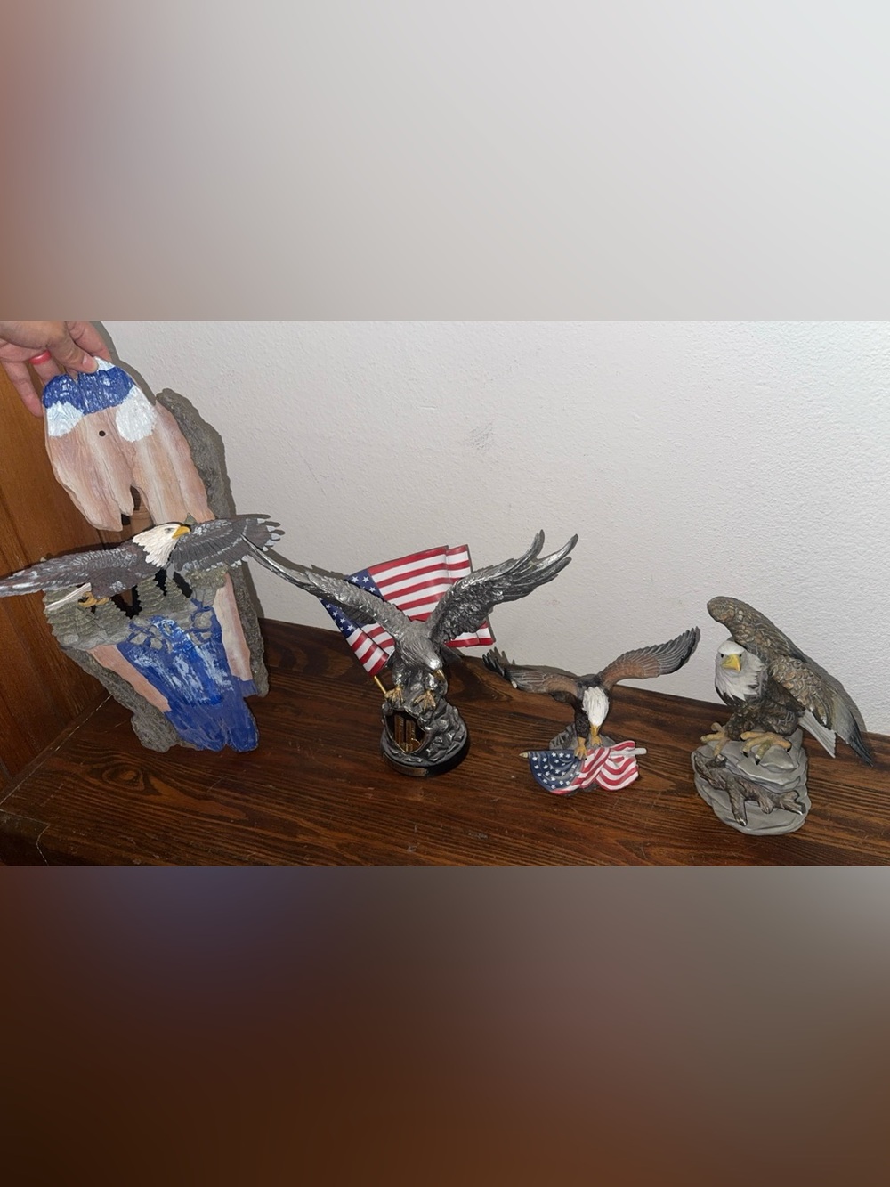 Patriotic Eagle Figurine with American Flag - Silver & Gold Accents